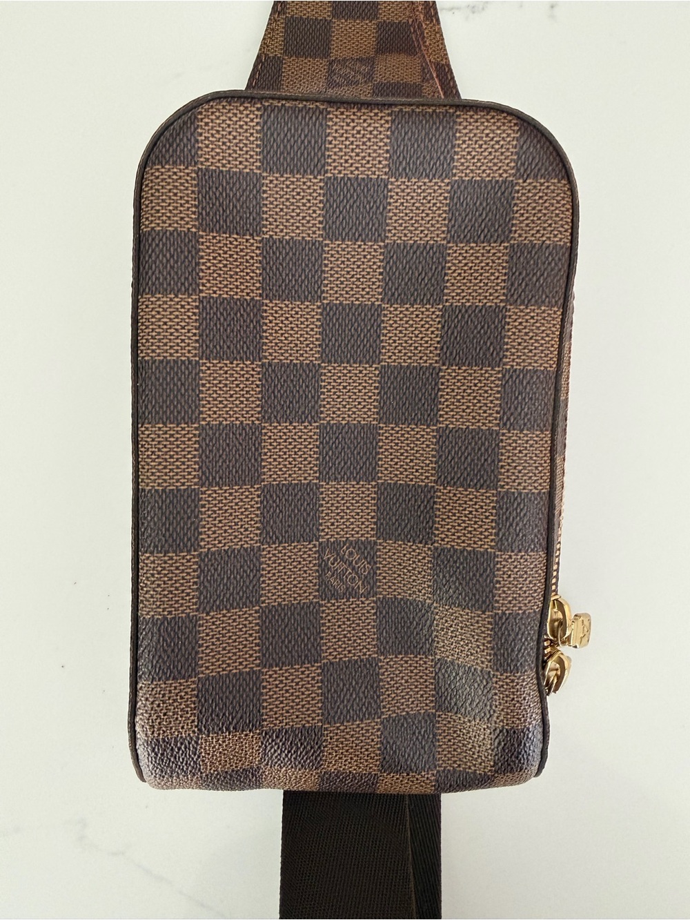 Louis Vuitton Brown Damier Ebene Men’s Sling Belt Bag with Gold Hardware